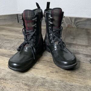 Bogs Womens Sidney Lace Plaid Neo Tech Waterproof 71770 Rain Rubber Boots Sz 6